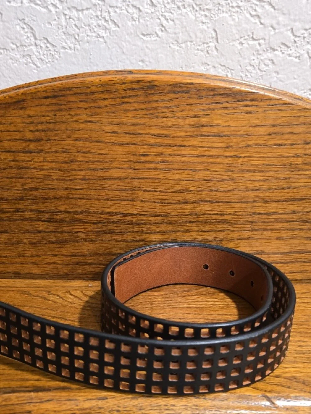 Michael Kors Black and Brown Perforated Leather Belt with Silver Buckle